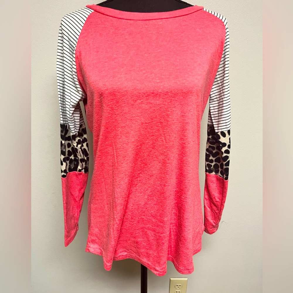 Pink Stiped and Leopard Print Top